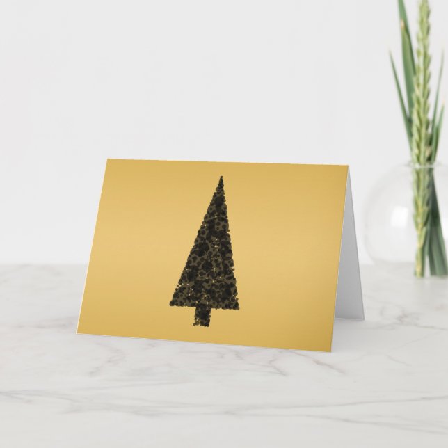 Cartes Pour Fêtes Annuelles Arbre de Noël élégant. Noir et Or. (Devant)