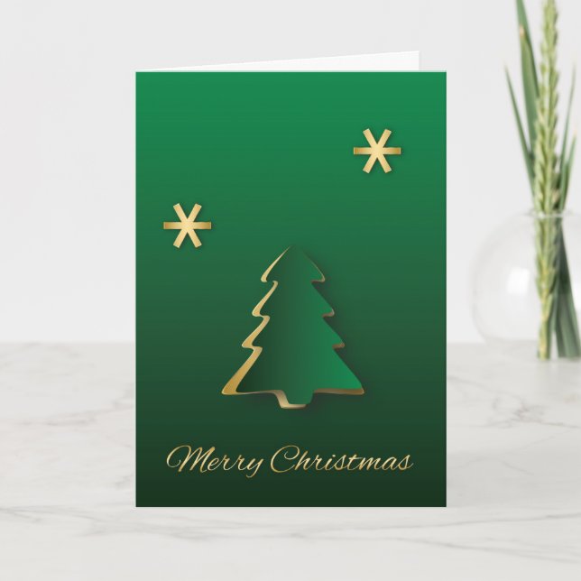 Cartes Pour Fêtes Annuelles Arbre de Noël élégant or vert (Devant)