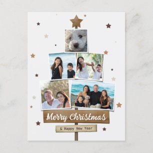Cartes Pour Fêtes Annuelles Arbre de Noël en bois rustique 5 Photos Collage