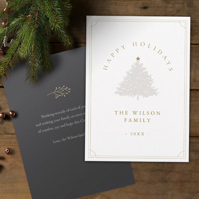 Cartes Pour Fêtes Annuelles Arbre de Noël en Or Rustique Editable Fêtes (Créateur téléchargé)