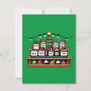 Cartes Pour Fêtes Annuelles Arbre de Noël en Sushi Festif - Art Pixel mignon