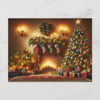 Cartes Pour Fêtes Annuelles Arbre de Noël et cheminée