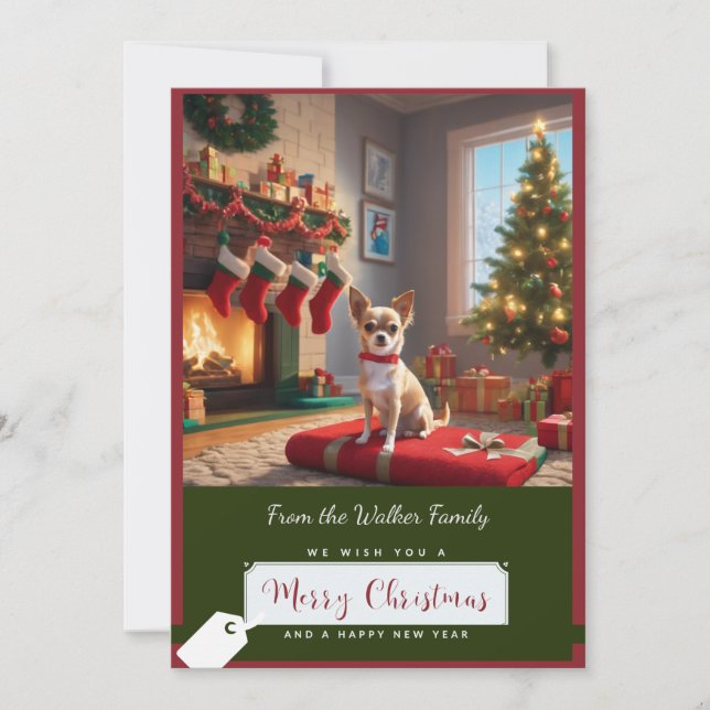 Cartes Pour Fêtes Annuelles Arbre de Noël et Chihuahua (Devant)