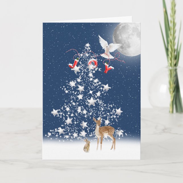 Cartes Pour Fêtes Annuelles Arbre de Noël étoile avec JOY et colombe (Devant)