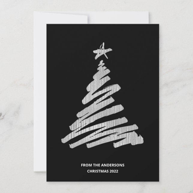 Cartes Pour Fêtes Annuelles Arbre de Noël Faux Silver Foil et noir (Devant)