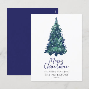 Cartes Pour Fêtes Annuelles Arbre de Noël Festif Moderne Snowy Blue