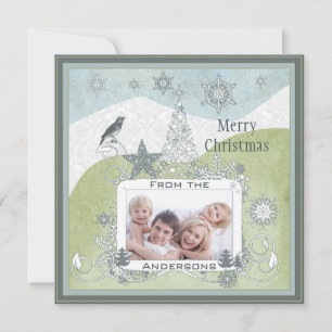 Cartes Pour Fêtes Annuelles Arbre de Noël flocon de neige bleu photo avec oise