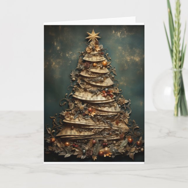Cartes Pour Fêtes Annuelles Arbre de Noël Floral Musical (Devant)