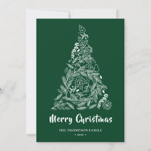 Cartes Pour Fêtes Annuelles Arbre de Noël Floral Poinsettia Pine Bough Green