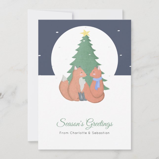 Cartes Pour Fêtes Annuelles Arbre de Noël Fox Couple (Devant)