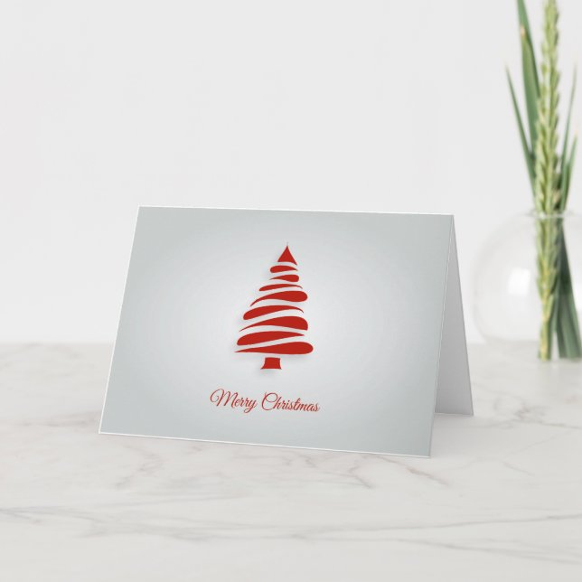 Cartes Pour Fêtes Annuelles Arbre de Noël géométrique rouge contemporain (Devant)