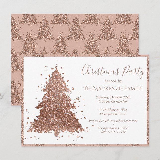 Cartes Pour Fêtes Annuelles Arbre de Noël | Glam Rose Gold Party (Devant / Derrière)