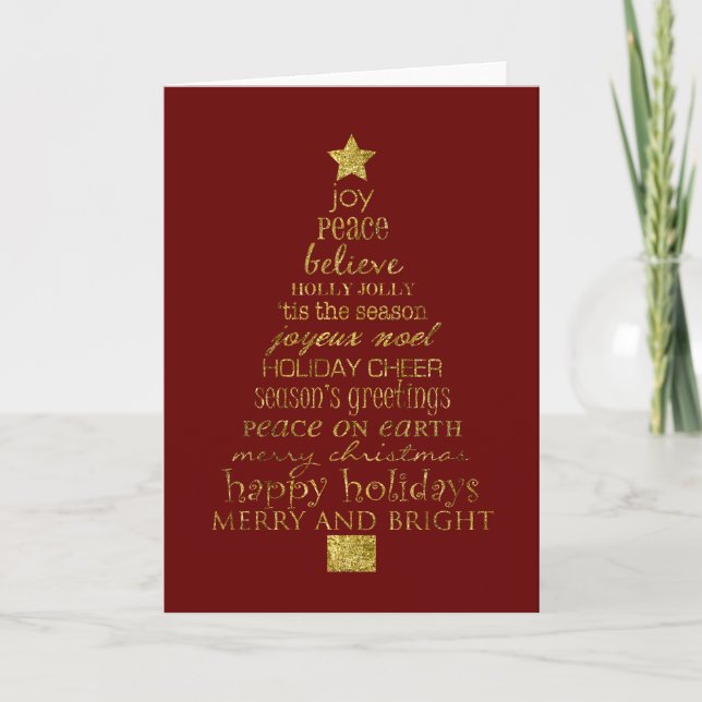 Cartes Pour Fêtes Annuelles Arbre de Noël Gold (Devant)