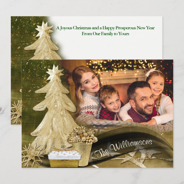 Cartes Pour Fêtes Annuelles Arbre de Noël Gold Lace (Devant / Derrière)