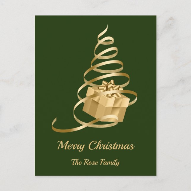 Cartes Pour Fêtes Annuelles Arbre de Noël Gold Ribbon présent (Devant)