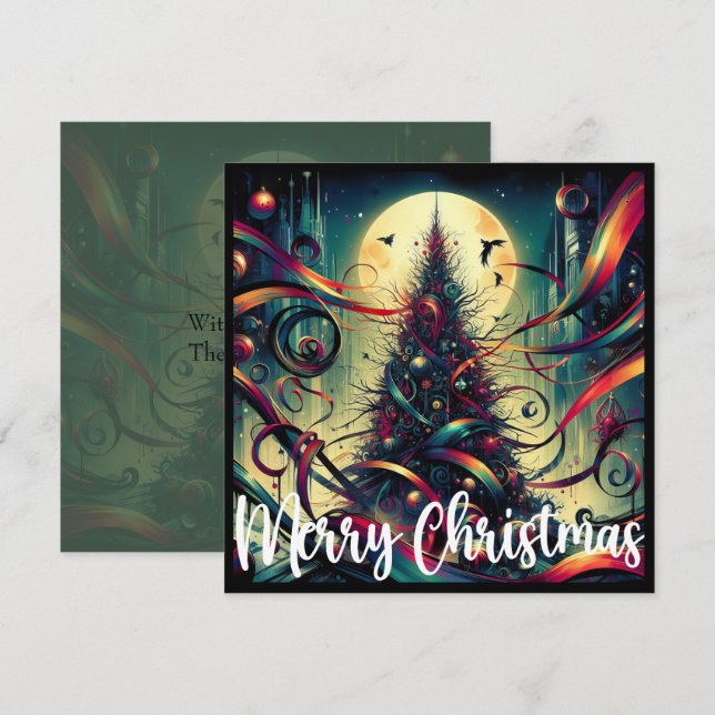 Cartes Pour Fêtes Annuelles Arbre de Noël gothique au clair de lune (Devant / Derrière)
