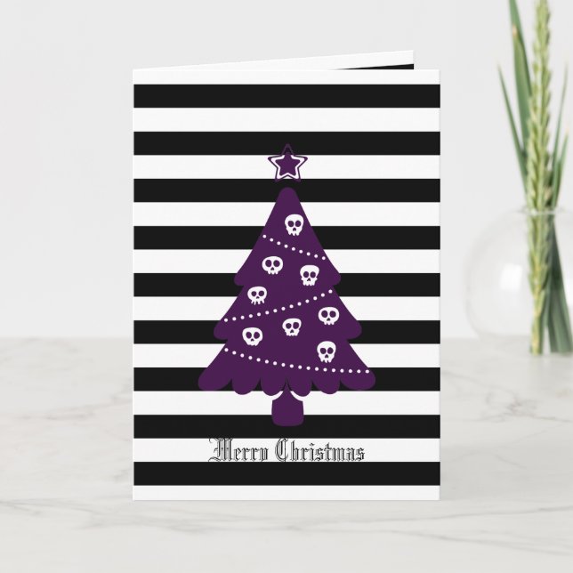 Cartes Pour Fêtes Annuelles Arbre De Noël Gothique Avec Des Rayures (Devant)