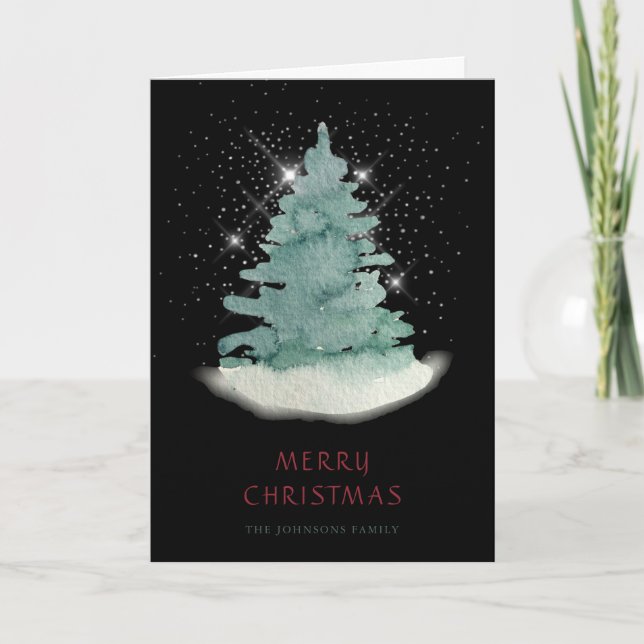 Cartes Pour Fêtes Annuelles Arbre de Noël Green White Star (Devant)