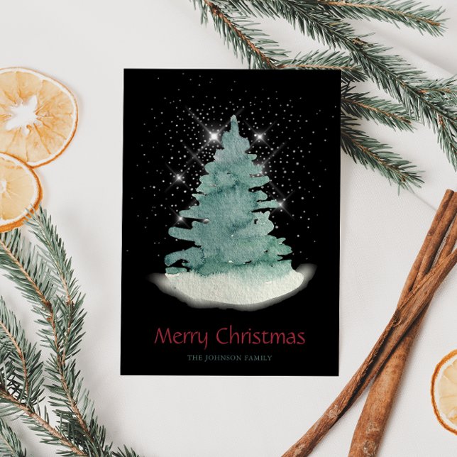 Cartes Pour Fêtes Annuelles Arbre de Noël Green White Star (Créateur téléchargé)