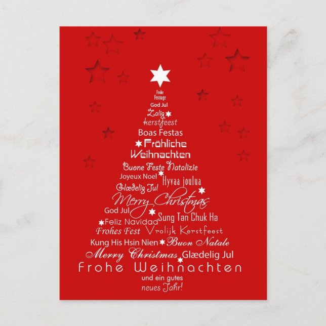 Cartes Pour Fêtes Annuelles Arbre de Noël Langues différentes (Devant)
