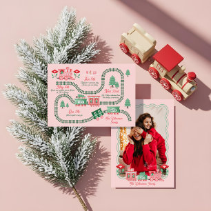 Cartes Pour Fêtes Annuelles Arbre de Noël Livraison Train Rose Photo Fin d'Ann