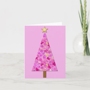 Cartes Pour Fêtes Annuelles Arbre de Noël moderne à fleurs magenta
