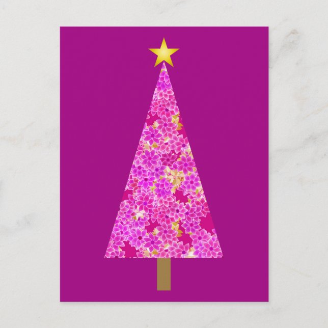 Cartes Pour Fêtes Annuelles Arbre de Noël moderne à fleurs magenta (Devant)