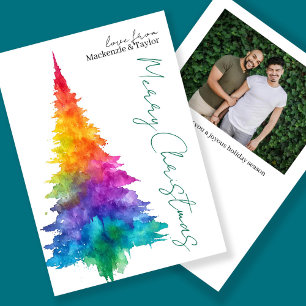 Cartes Pour Fêtes Annuelles Arbre de Noël Moderne Arc-en-Ciel Photo Personnali
