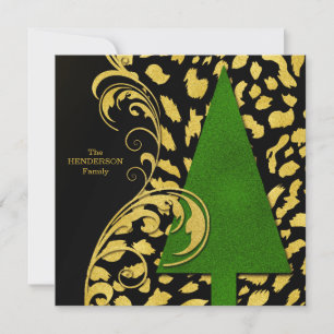 Cartes Pour Fêtes Annuelles Arbre de Noël moderne avec Gold et Black Holiday