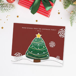 Cartes Pour Fêtes Annuelles Arbre de Noël moderne et élégant Flammes de neige