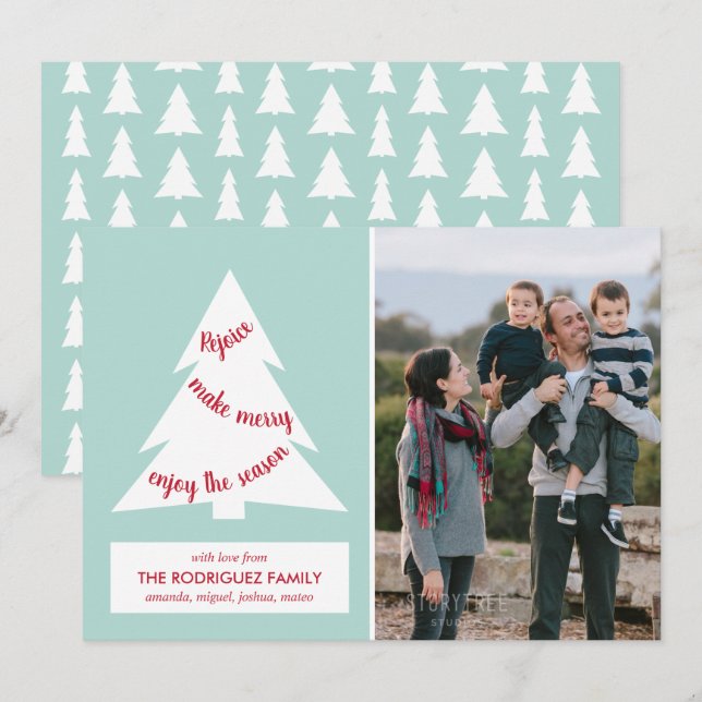 Cartes Pour Fêtes Annuelles Arbre de Noël moderne Mint vert avec photo personn (Devant / Derrière)