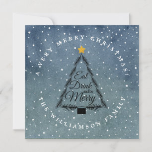 Cartes Pour Fêtes Annuelles Arbre de Noël moderne neige chute bleu foncé