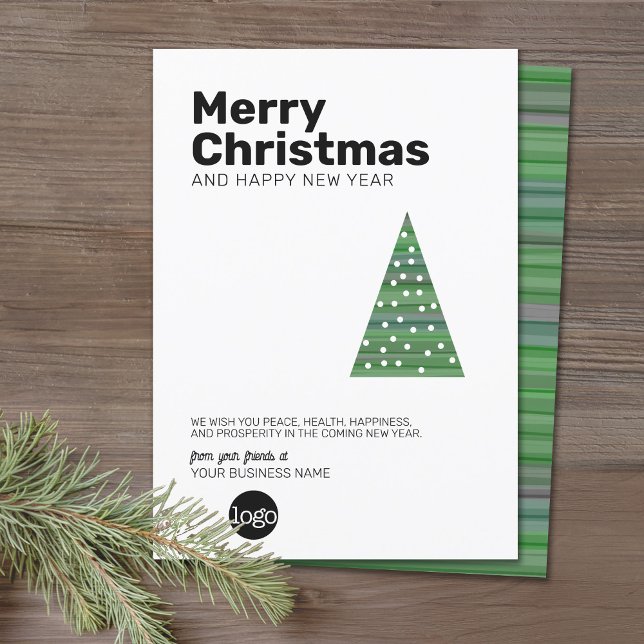 Cartes Pour Fêtes Annuelles Arbre de Noël moderne - sans serif Business (Office Holiday Card - Modern Tech Design with Simple Tree and your logo)