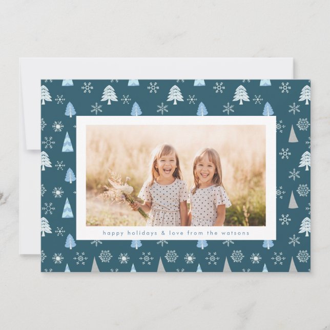 Cartes Pour Fêtes Annuelles Arbre de Noël moderne Snowflon Photo Texte personn (Devant)