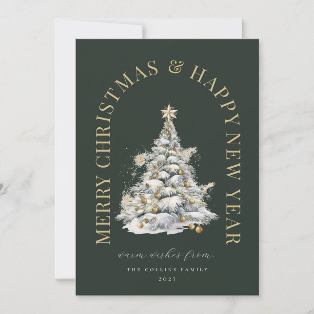 Cartes Pour Fêtes Annuelles Arbre de Noël moderne vert (Devant)