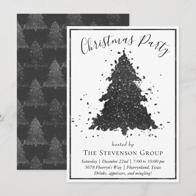 Cartes Pour Fêtes Annuelles Arbre de Noël Moody | Onyx Silvery Black Party (Devant / Derrière)