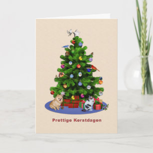 Cartes Pour Fêtes Annuelles Arbre de Noël néerlandais et Joyeux, oiseaux,