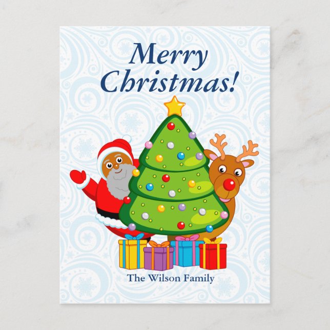 Cartes Pour Fêtes Annuelles Arbre de Noël noir avec le Père Noël et le Rudolph (Devant)