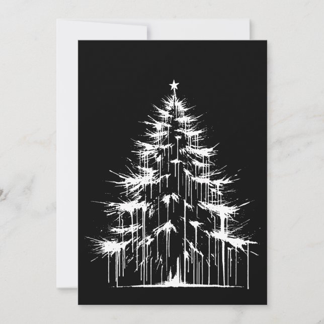 Cartes Pour Fêtes Annuelles Arbre de Noël Noir & Blanc Esthétique Grunge Chic (Devant)