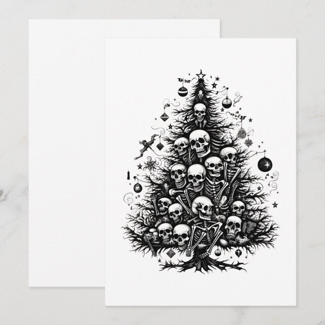 Cartes Pour Fêtes Annuelles Arbre de Noël noir Crânes et os (Devant / Derrière)