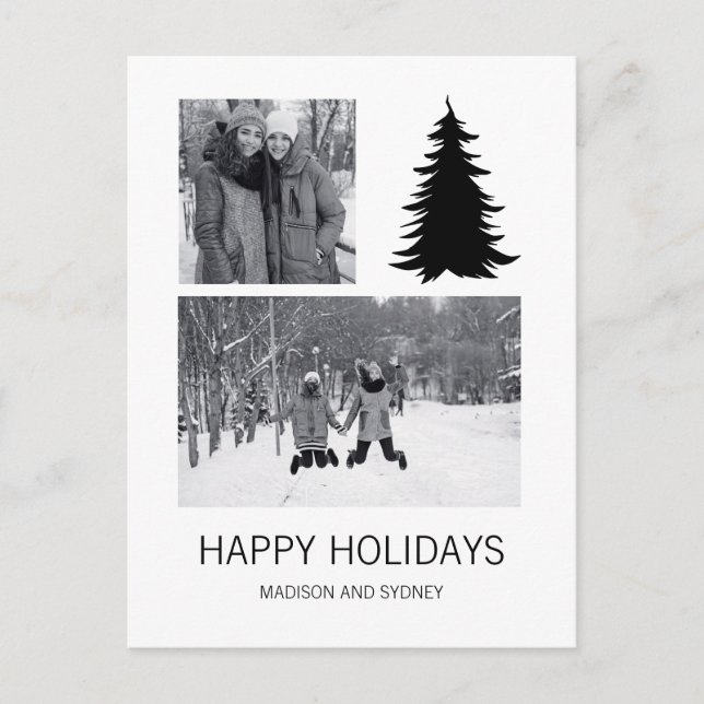 Cartes Pour Fêtes Annuelles Arbre de Noël noir et blanc (Devant)