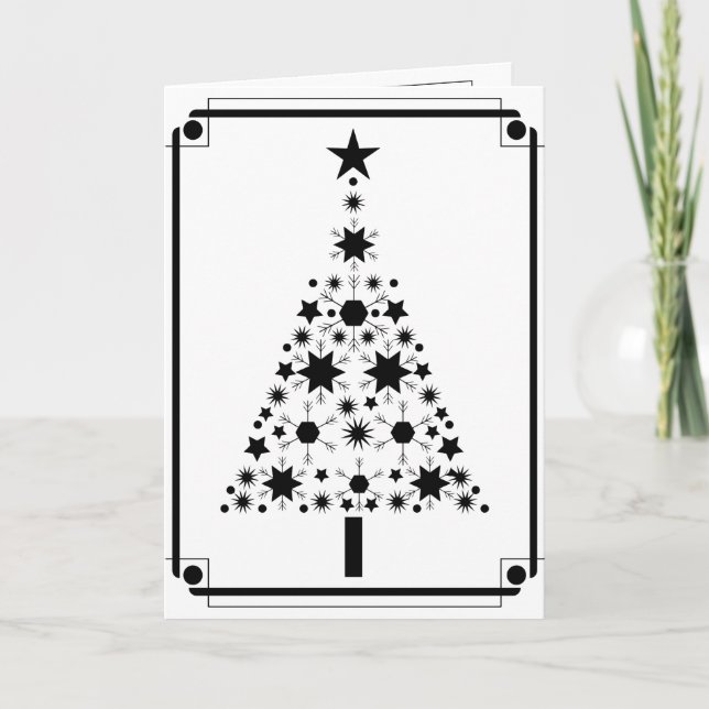 Cartes Pour Fêtes Annuelles Arbre de Noël noir et blanc d'art Abstrait (Devant)