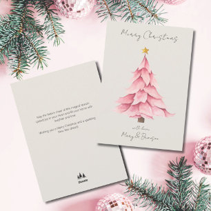Cartes Pour Fêtes Annuelles Arbre de Noël non photo à l'aquarelle rose script