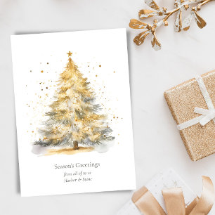 Cartes Pour Fêtes Annuelles Arbre de Noël Or Aquarelle personnalisée