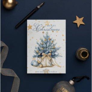 Cartes Pour Fêtes Annuelles Arbre de Noël Or bleu calligraphie aquarelle
