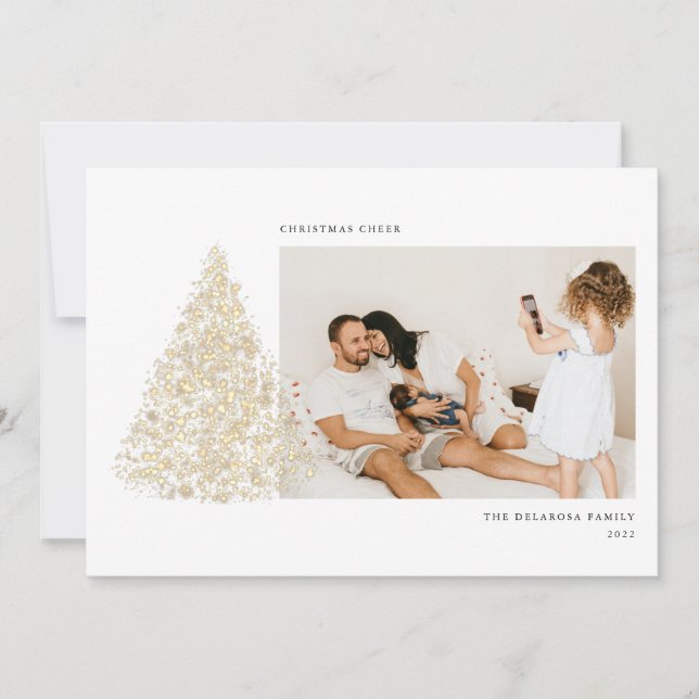 Cartes Pour Fêtes Annuelles Arbre de Noël Or Deux photos (Devant)