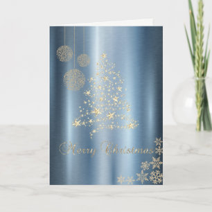 Cartes Pour Fêtes Annuelles Arbre de Noël Or, Flammes de neige Métallurique Bl
