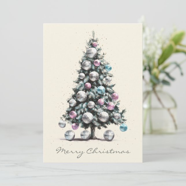 Cartes Pour Fêtes Annuelles Arbre de Noël Pastel Disco Ball (Debout devant)