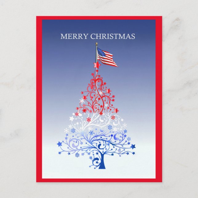 Cartes Pour Fêtes Annuelles Arbre de Noël patriotique avec drapeau américain V (Devant)