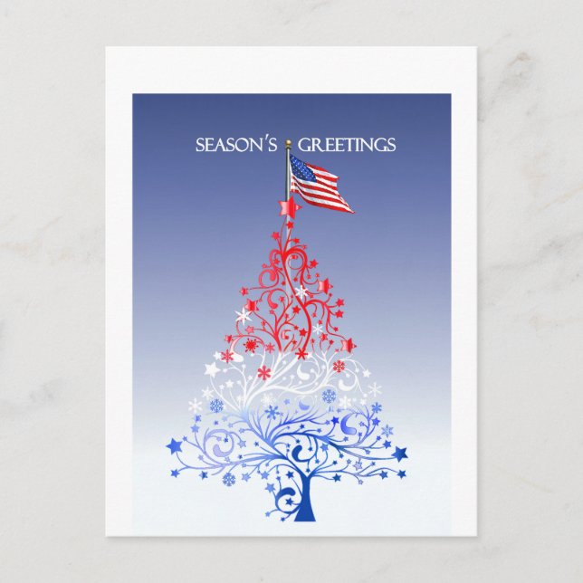 Cartes Pour Fêtes Annuelles Arbre de Noël patriotique avec le drapeau (Devant)